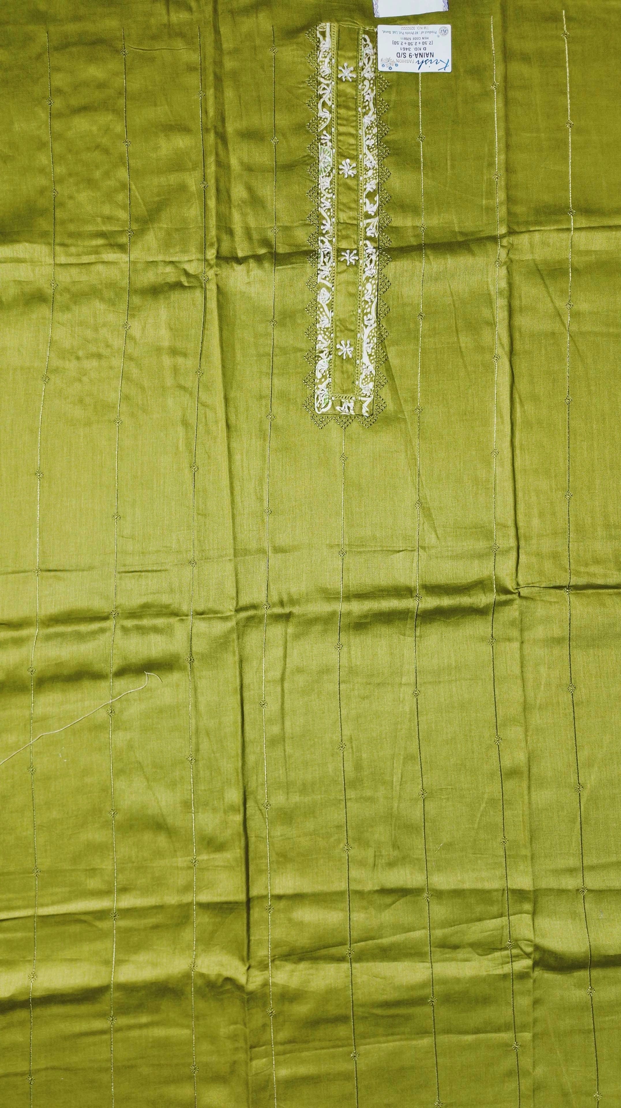 Olive Green Unstitched Suit with Intricate Embroidery