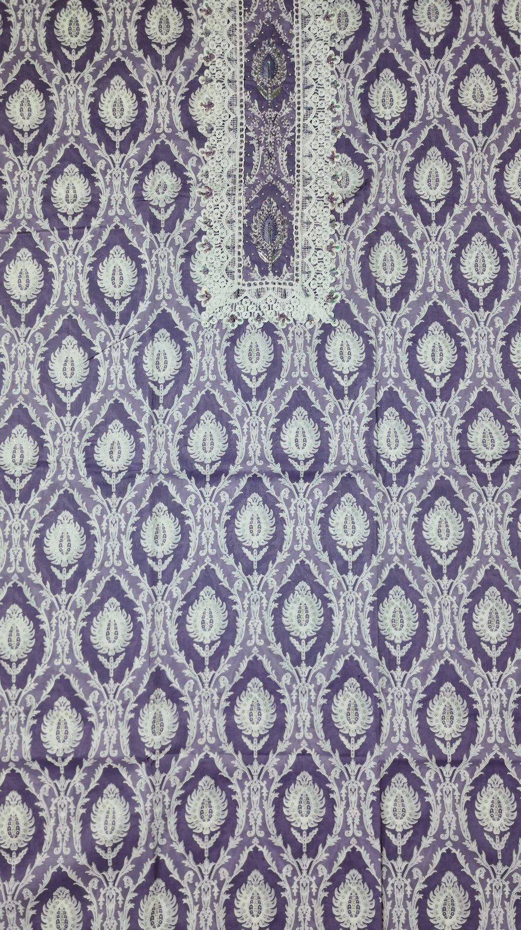 Artisan Lavender Elegance: Intricate Lace Unstitched Suit