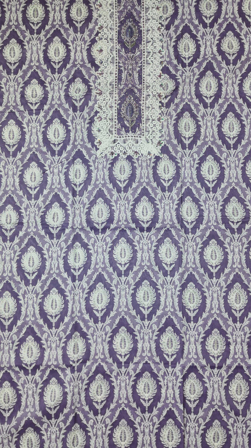 Artisan Lavender Elegance: Intricate Lace Unstitched Suit