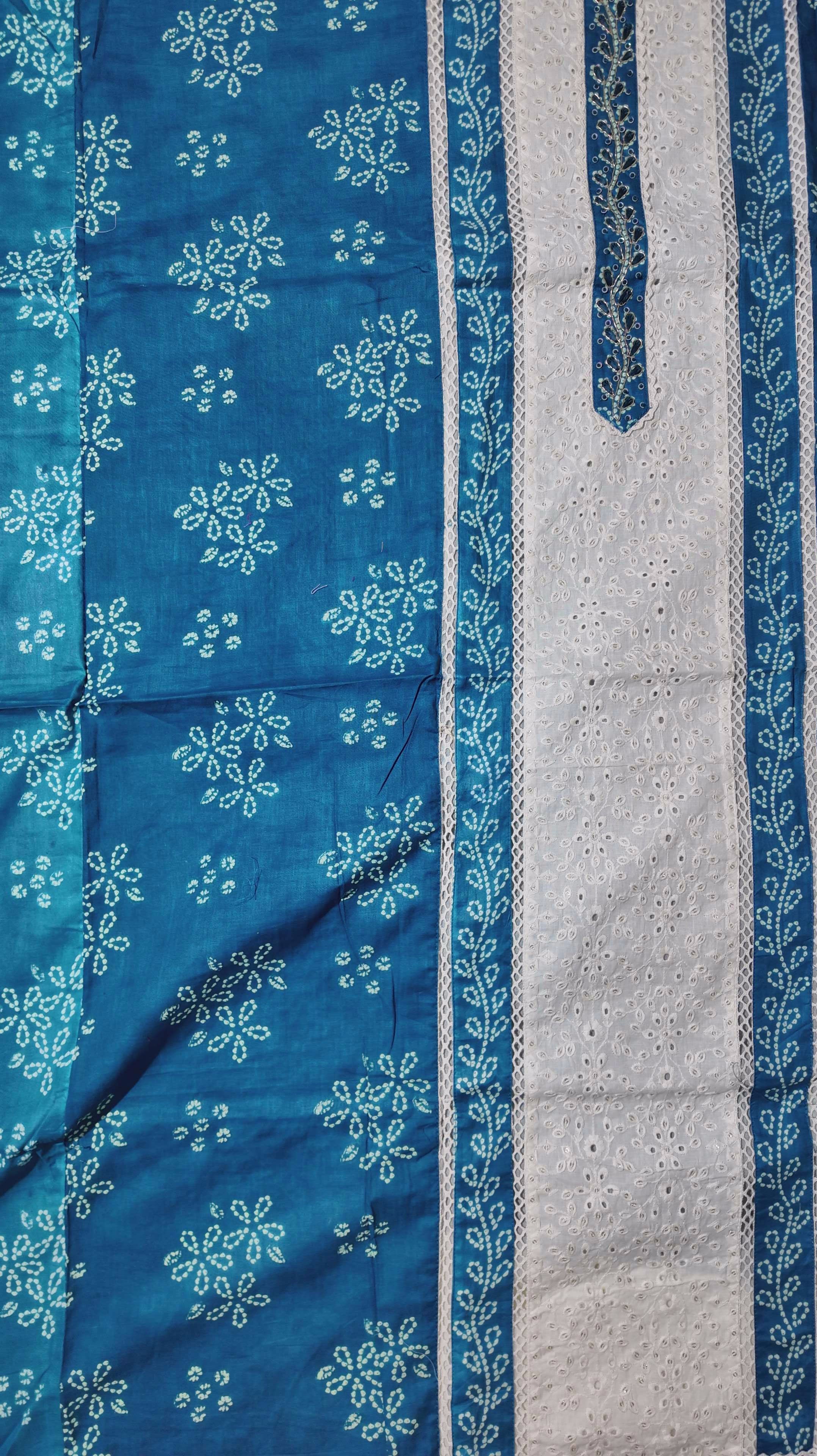 Azure Blossom Symphony: Unstitched Embellished Ensemble