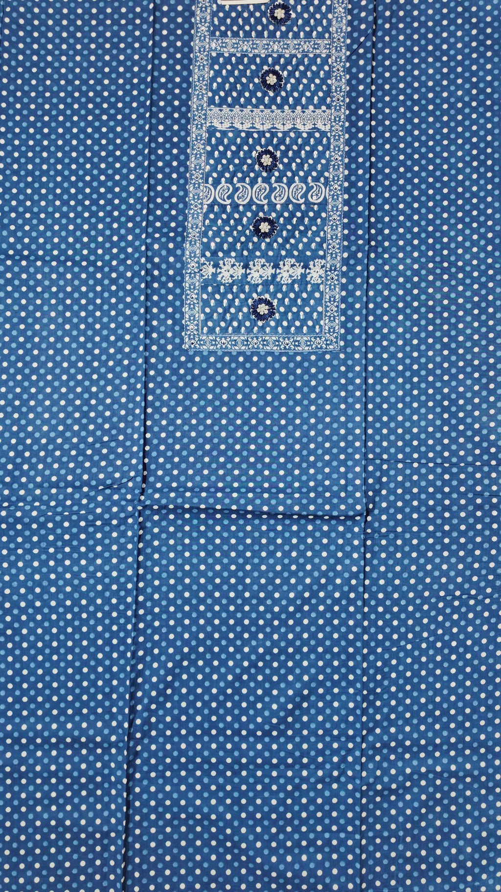 Charming Azure Unstitched Suit with Intricate Patterns