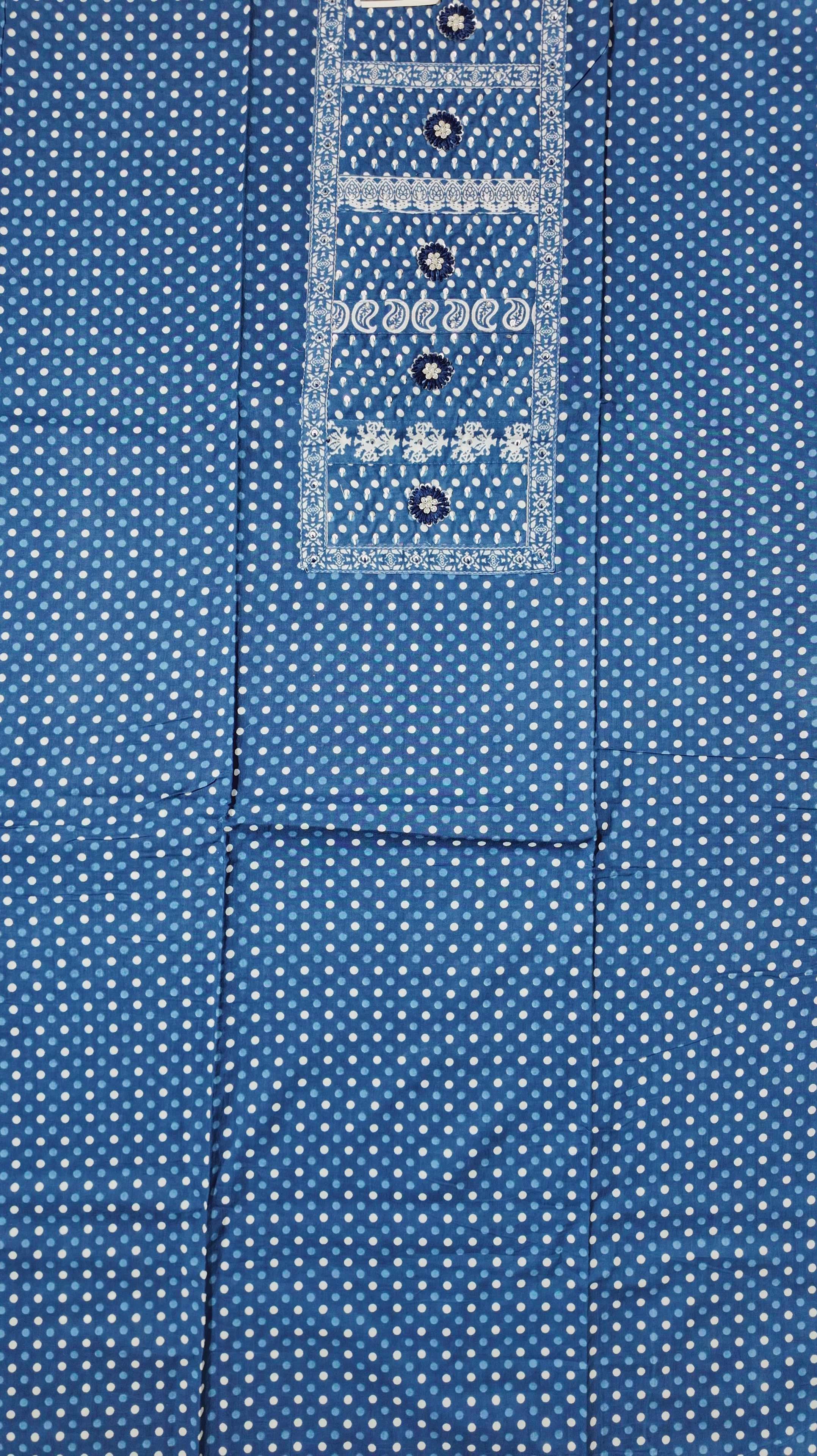 Charming Azure Unstitched Suit with Intricate Patterns