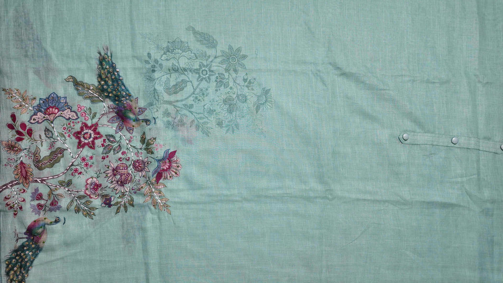 Peacock Elegance Unstitched Suit in Verdant Tones