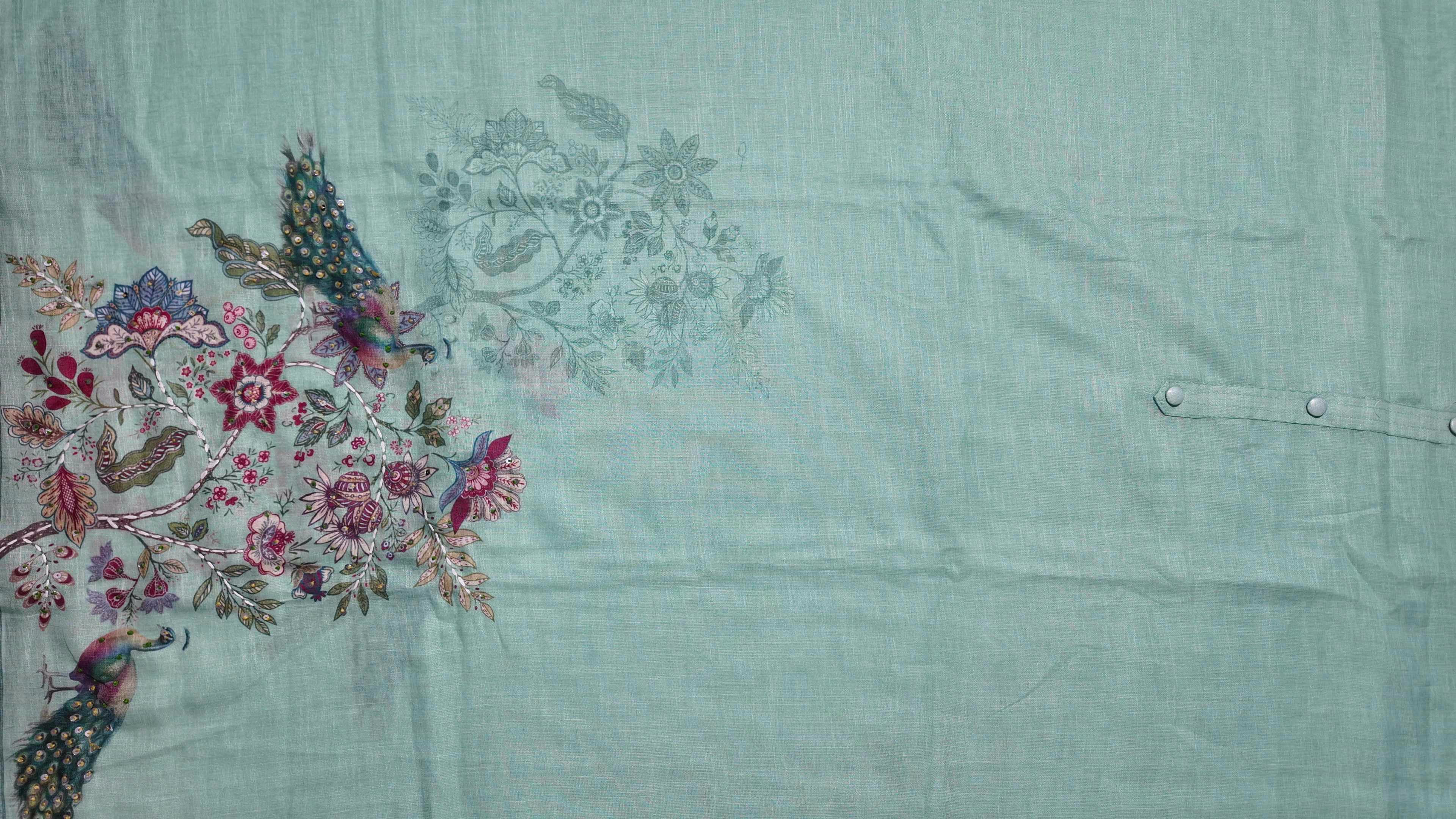 Peacock Elegance Unstitched Suit in Verdant Tones
