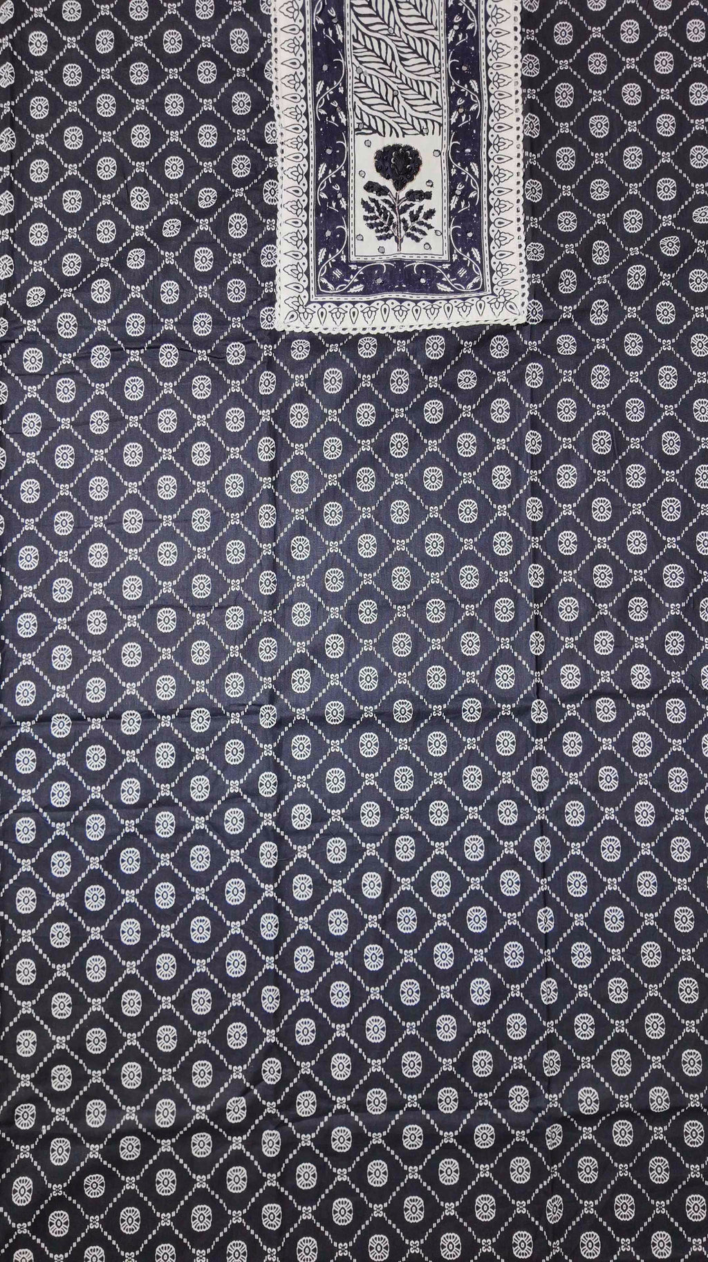 Timeless Black & White Botanical Unstitched Suit Fabric