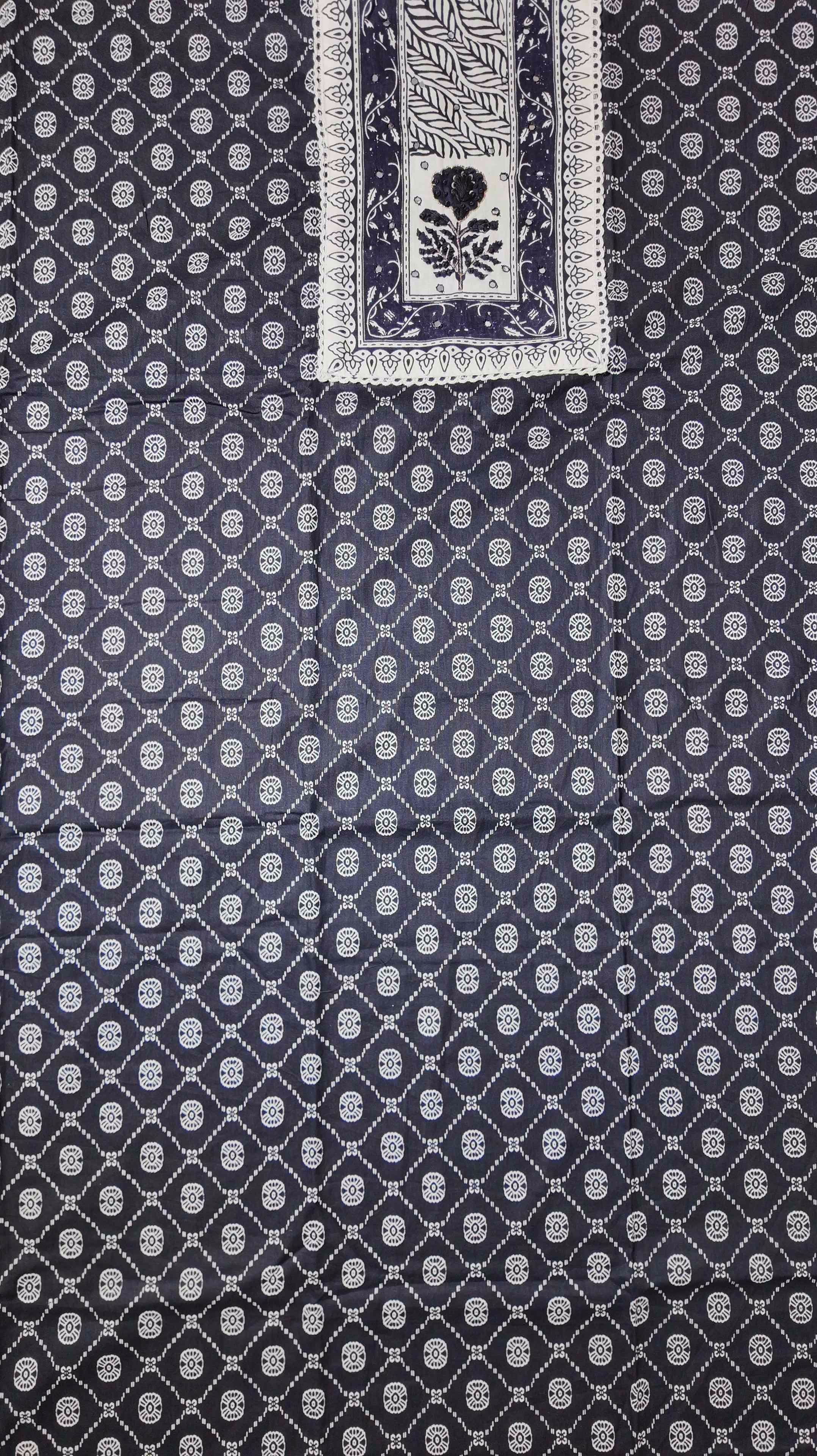Timeless Black & White Botanical Unstitched Suit Fabric