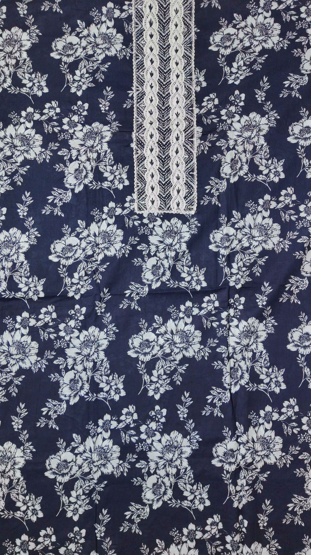Floral Nightfall: Unstitched Suit with Intricate Lace Detail