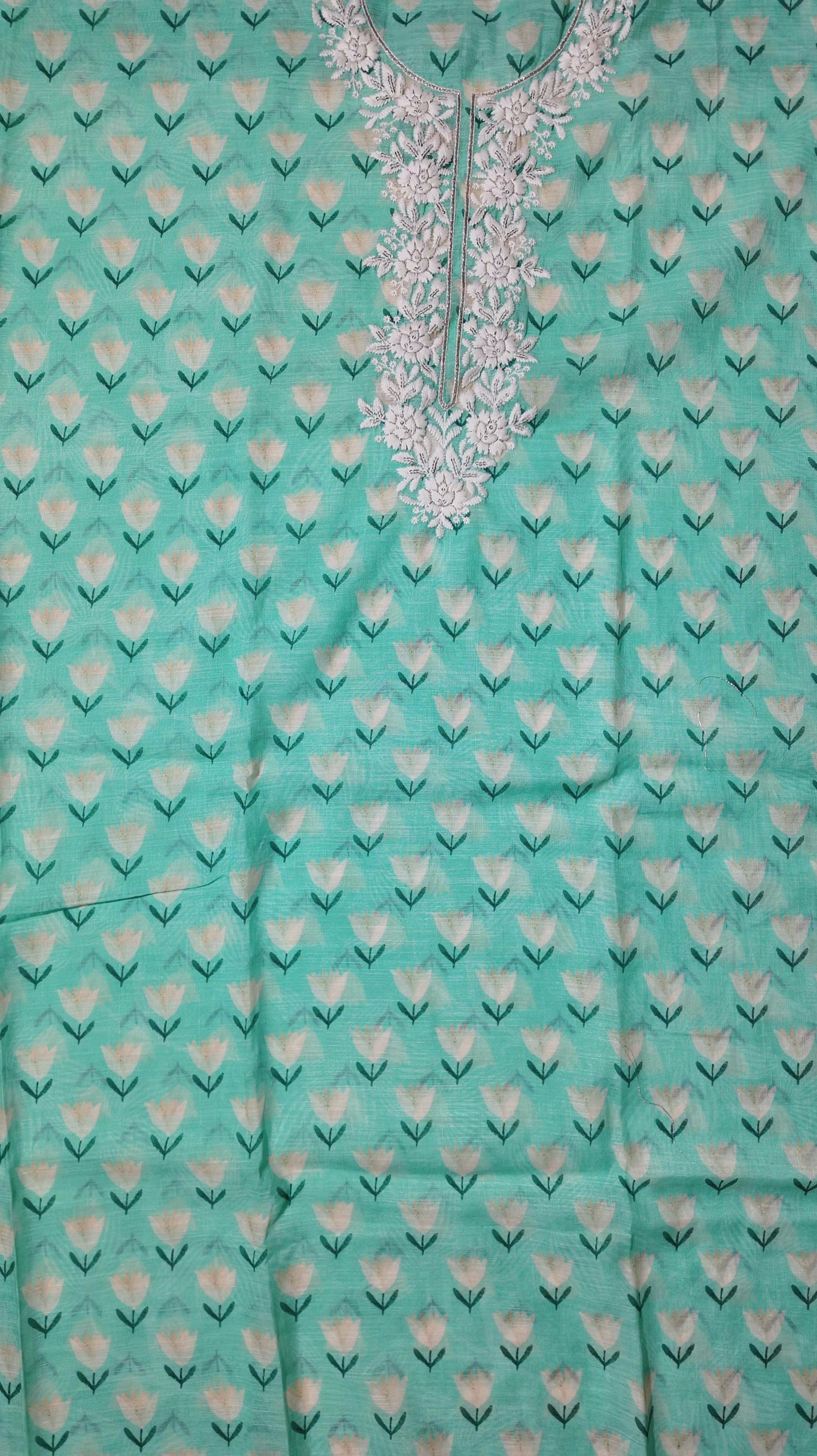 Aqua Blossom Embroidered Unstitched Suit - Perfect for Festive Flair",