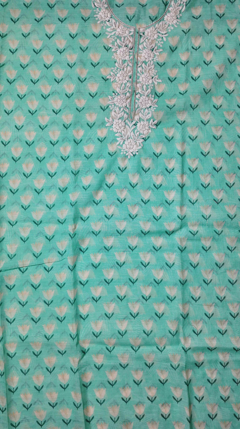 Aqua Blossom Embroidered Unstitched Suit - Perfect for Festive Flair