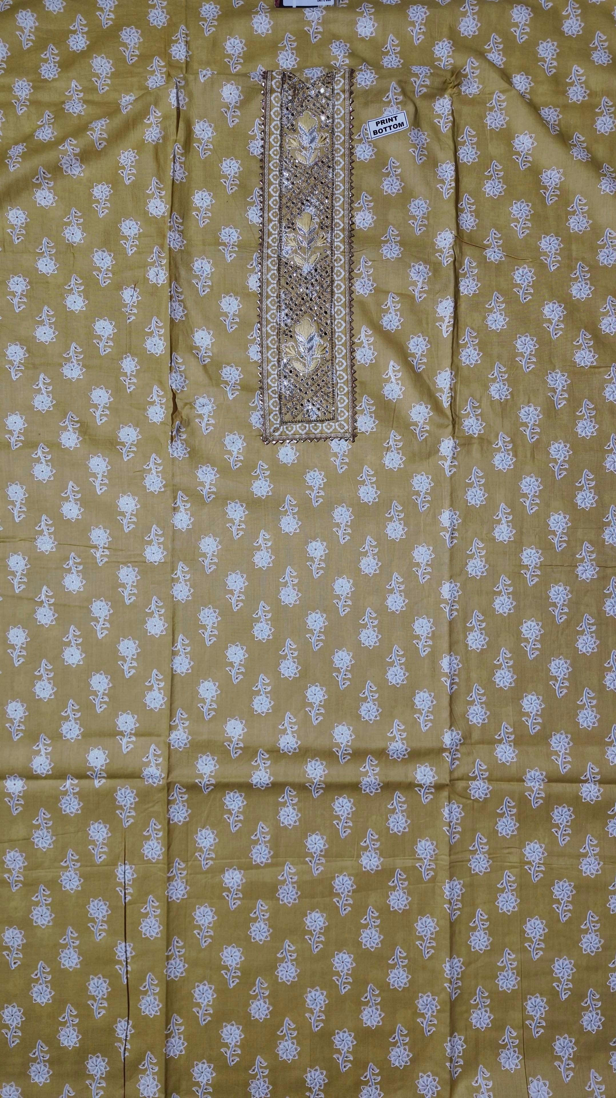 Golden Blossom: Artisan Crafted Unstitched Suit Fabric