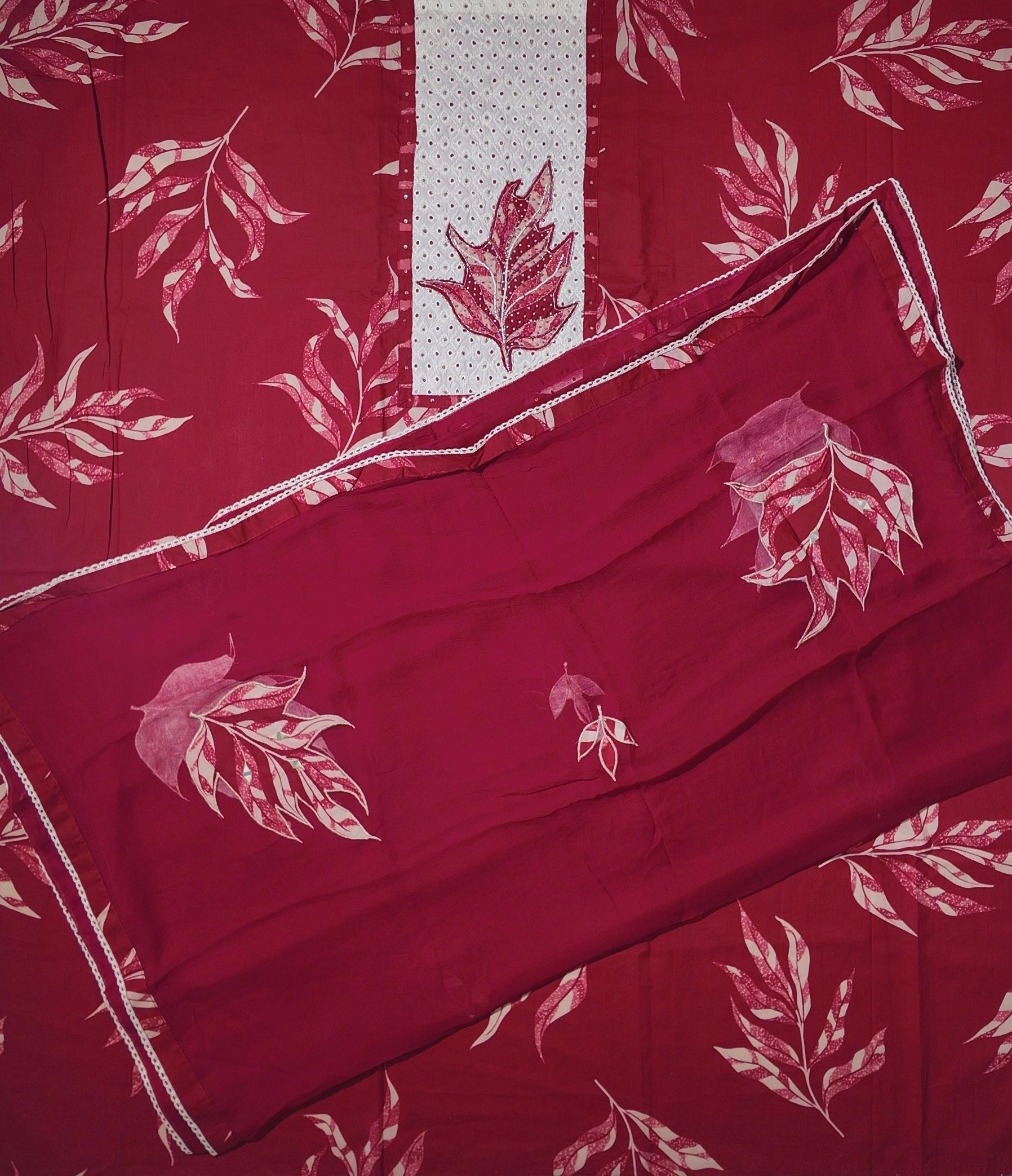 Chic Crimson Canvas: Unstitched Embroidered Delight