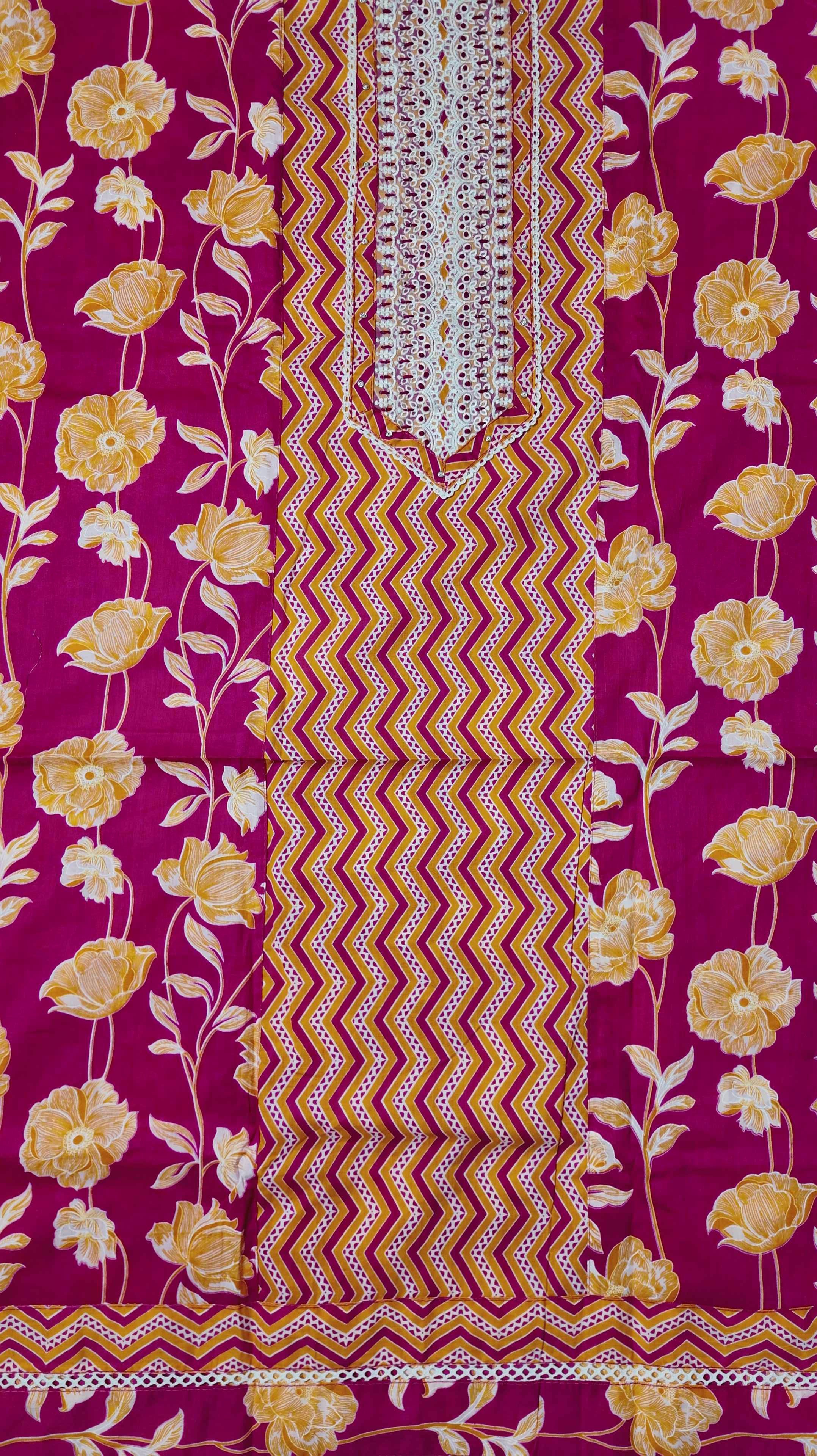 Vibrant Chevron Blossom Unstitched Suit Set