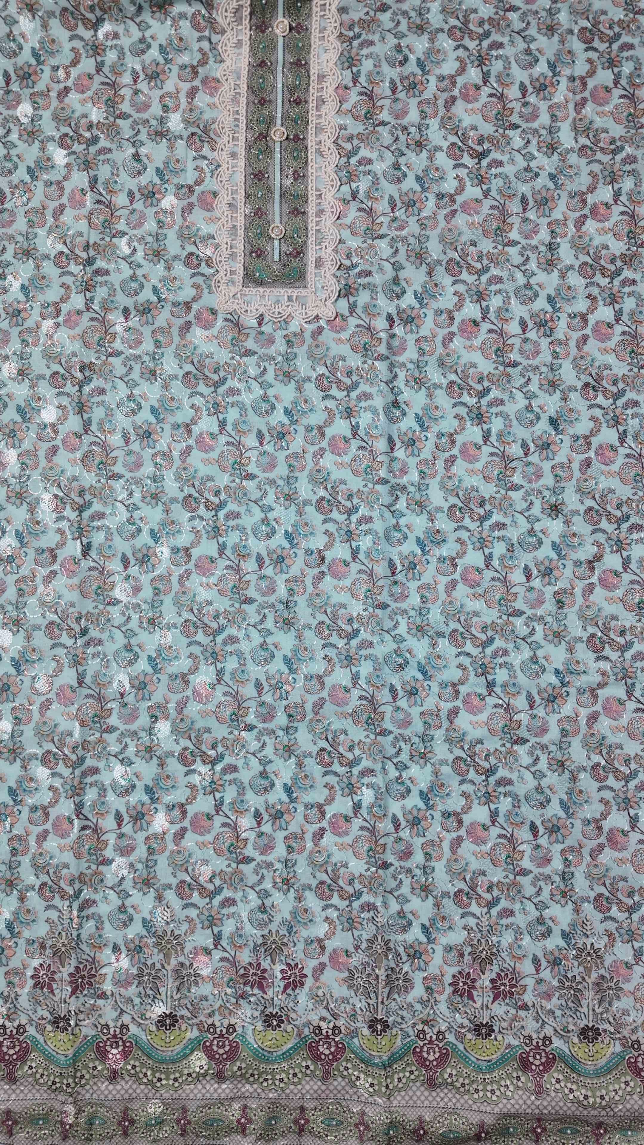Blossom Dream Unstitched Suit: Embroidered Elegance for Every Occasion