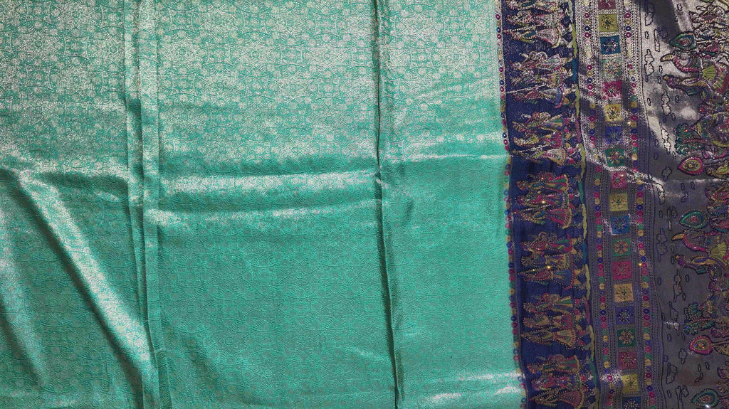 Regal Tapestry: Handwoven Mythical Art Silk Saree",