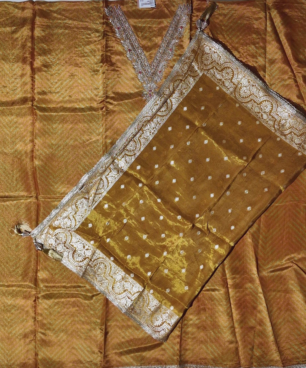 Radiant Gold Unstitched Suit with Intricate Embroidery
