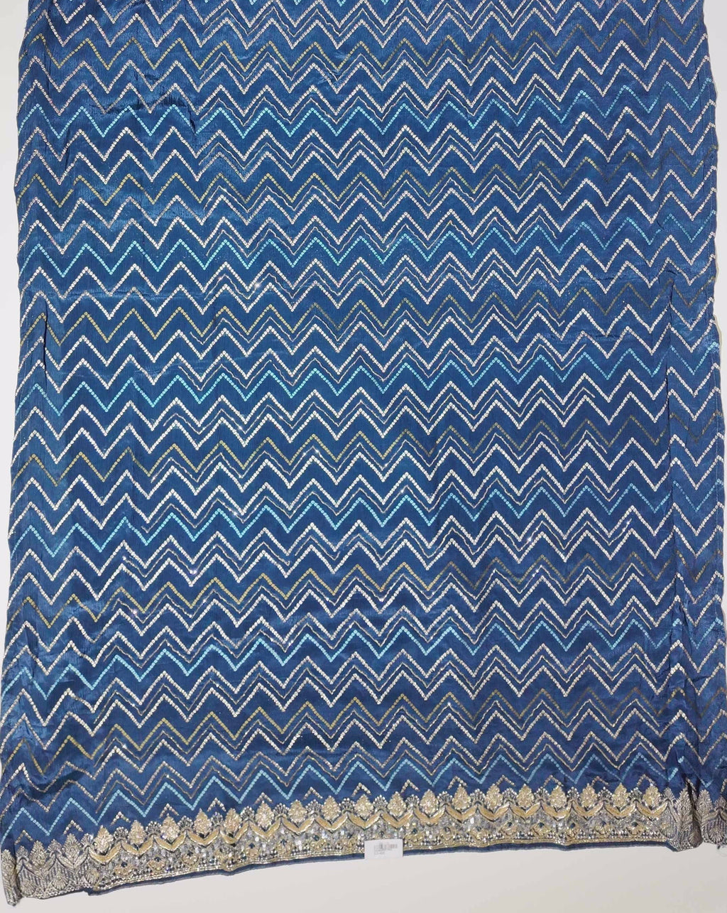 Gleaming Navy Unstitched Suit with Chevron & Floral Accents",