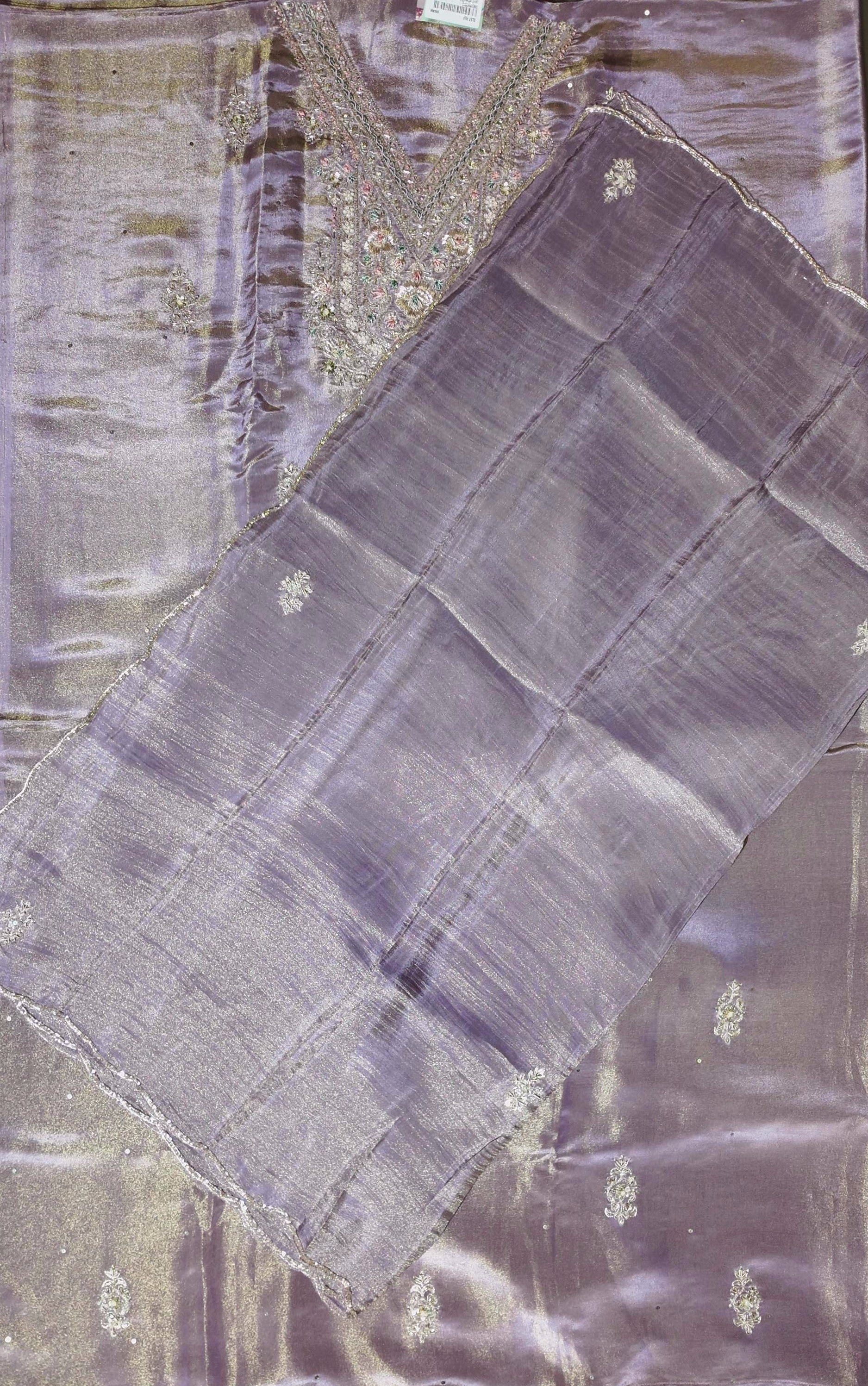 Lavender Luster: Exquisite Embroidered Unstitched Suit",