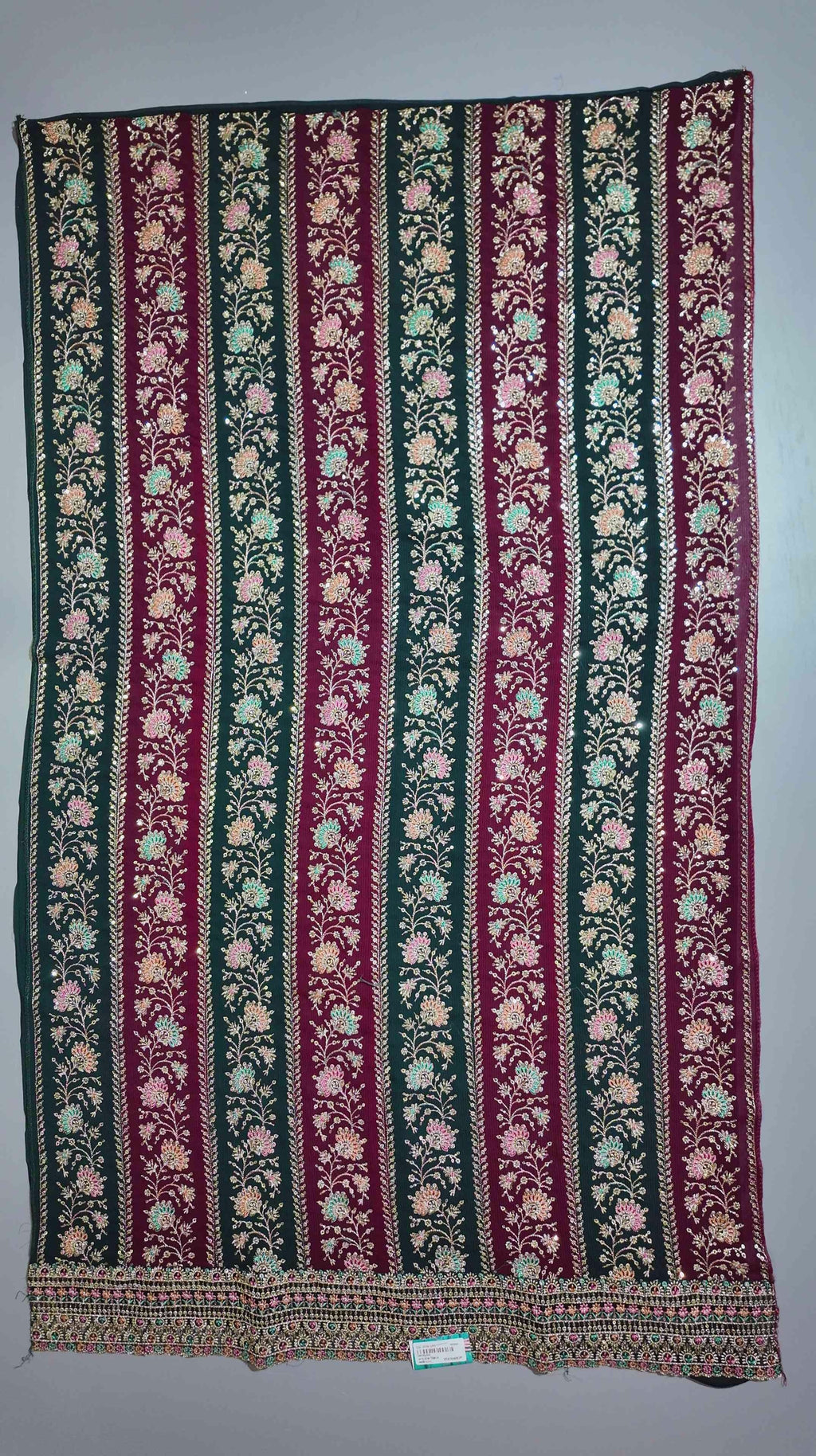 Rich Maroon & Green Floral Tapestry Unstitched Suit