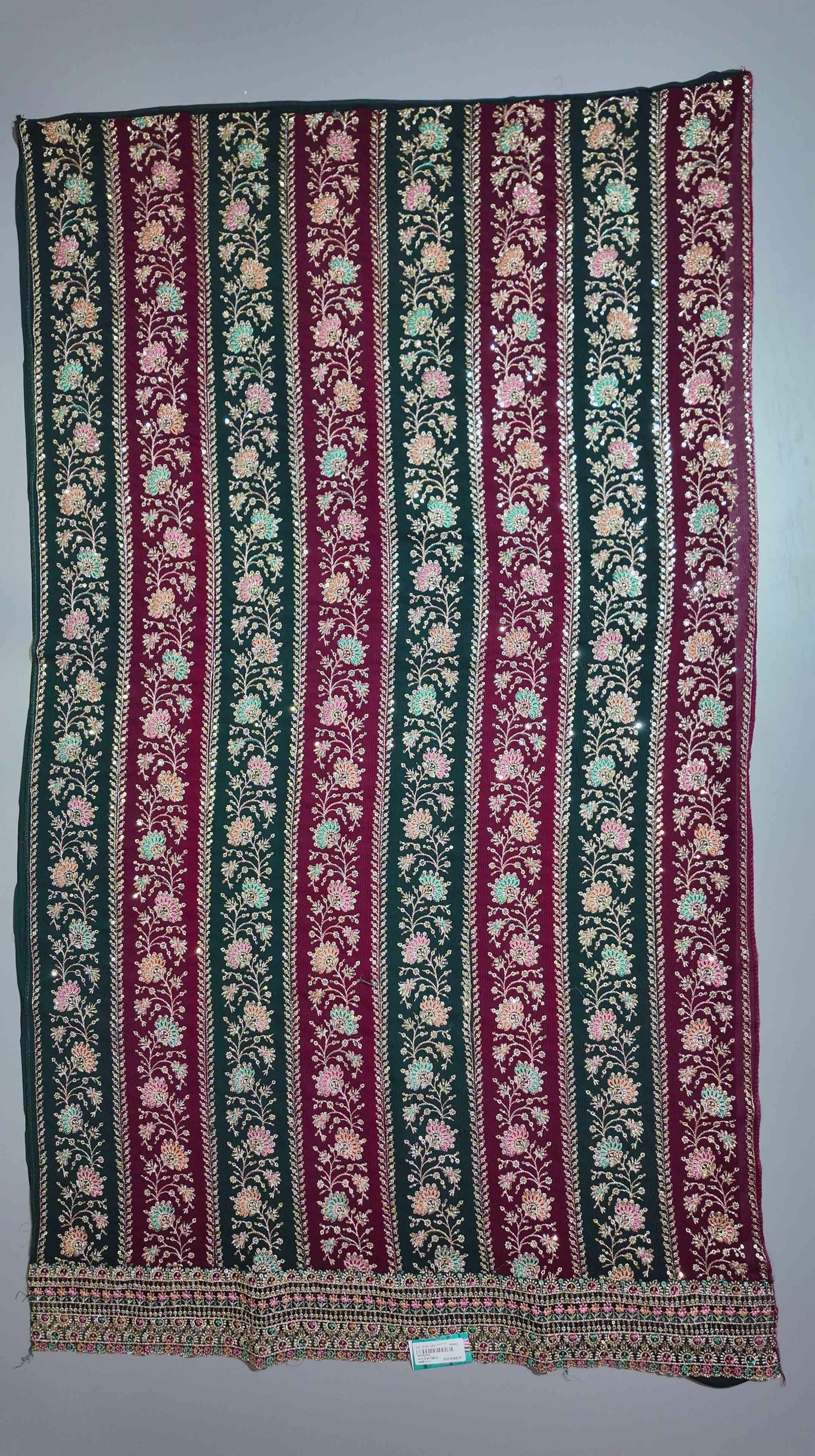 Rich Maroon & Green Floral Tapestry Unstitched Suit",