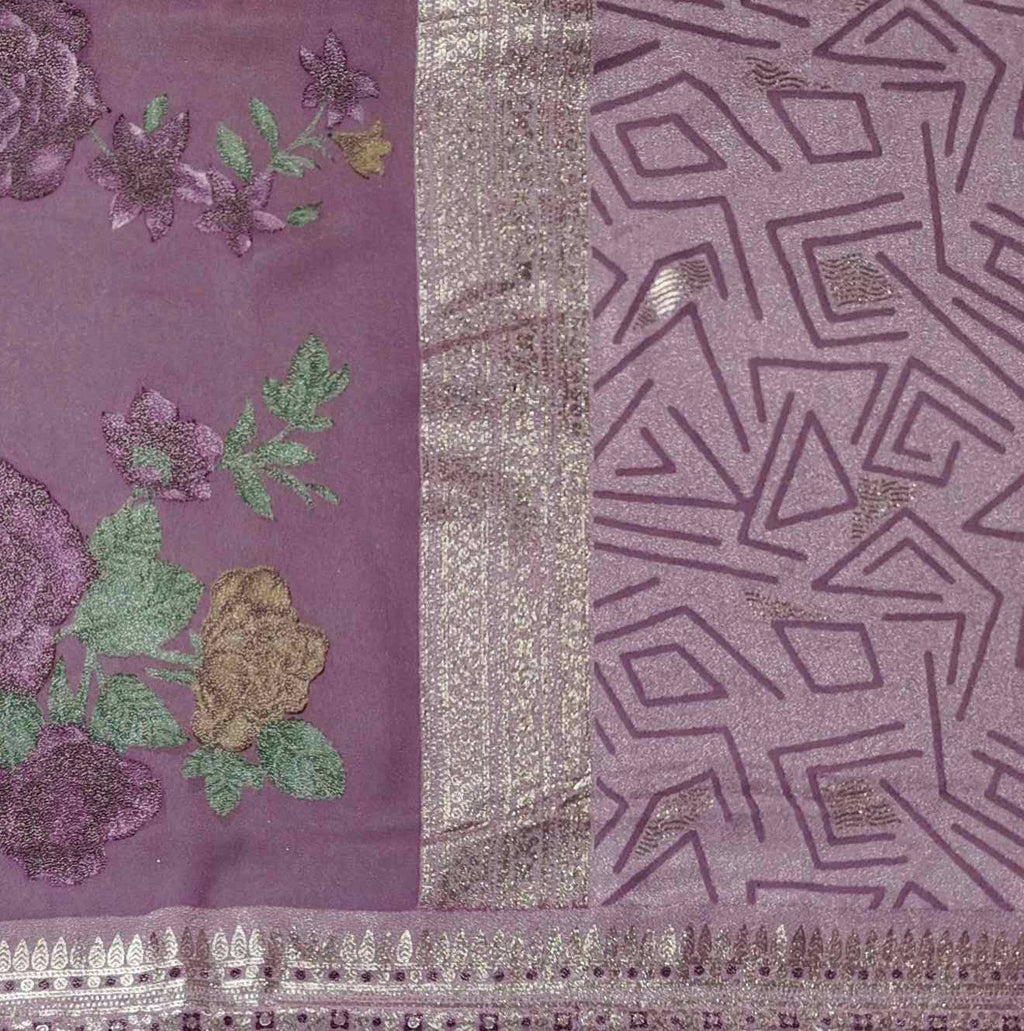 Radiant Lilac Floral Saree for Festive Celebrations",