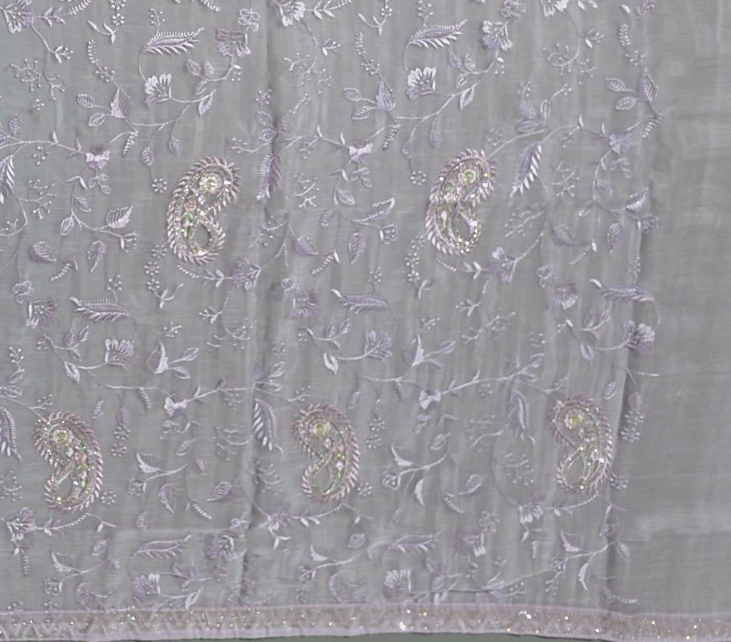 Pastel Lavender Dream: Floral Embroidered Saree",