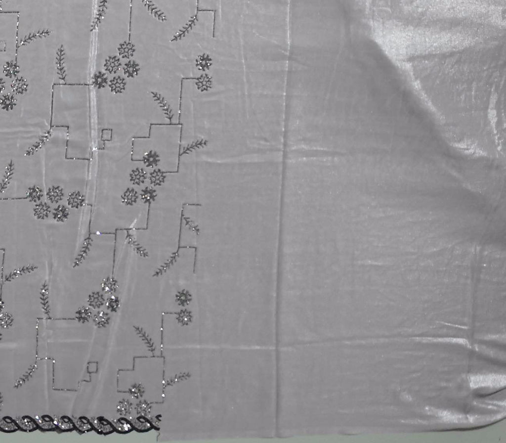 Graceful Glimmer: Lustrous Gray Embellished Saree",