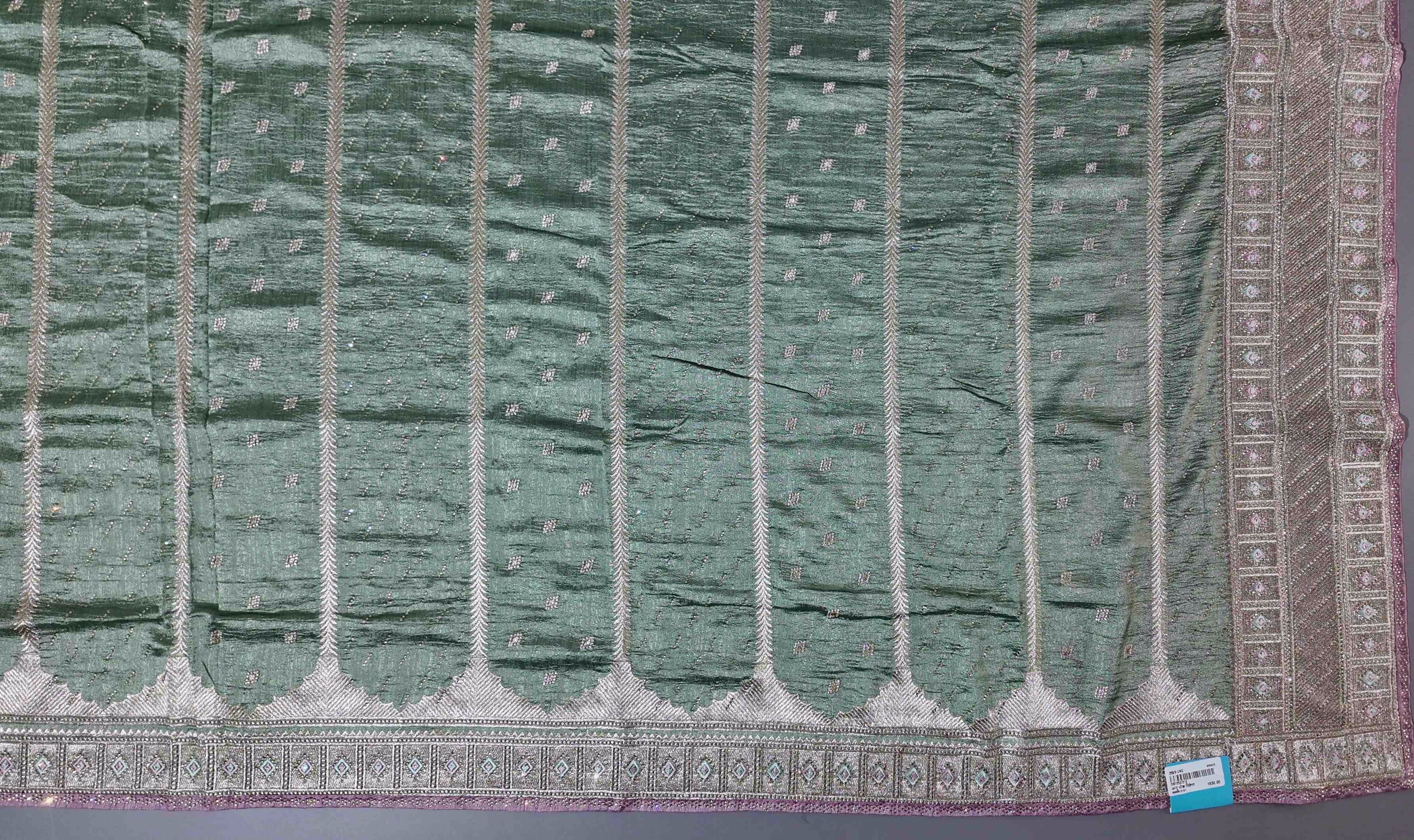 Regal Charm: Enchanted Green Brocade Saree",