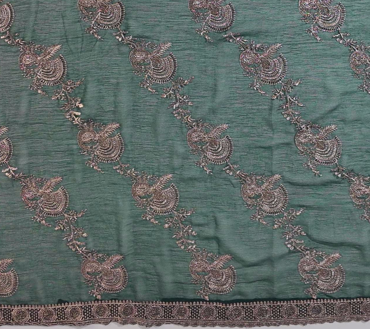 Emerald Splendor: Handcrafted Saree with Regal Embroidery",