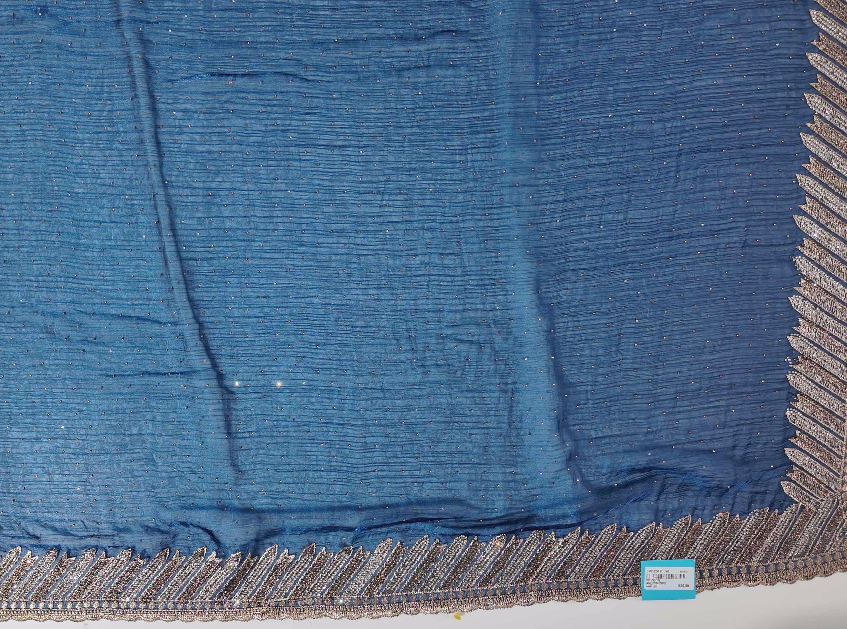 Midnight Allure: Exquisite Navy Saree with Golden Embellishments",