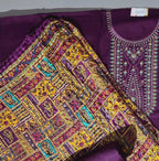 Regal Plum Unstitched Suit with Intricate Embroidery