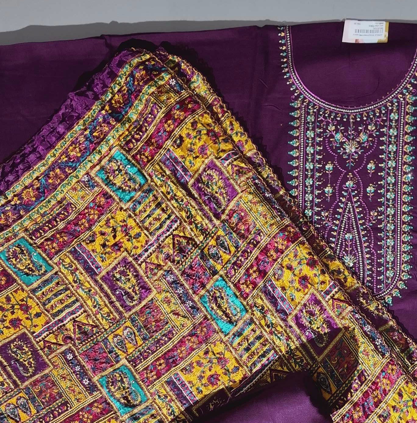 Regal Plum Unstitched Suit with Intricate Embroidery