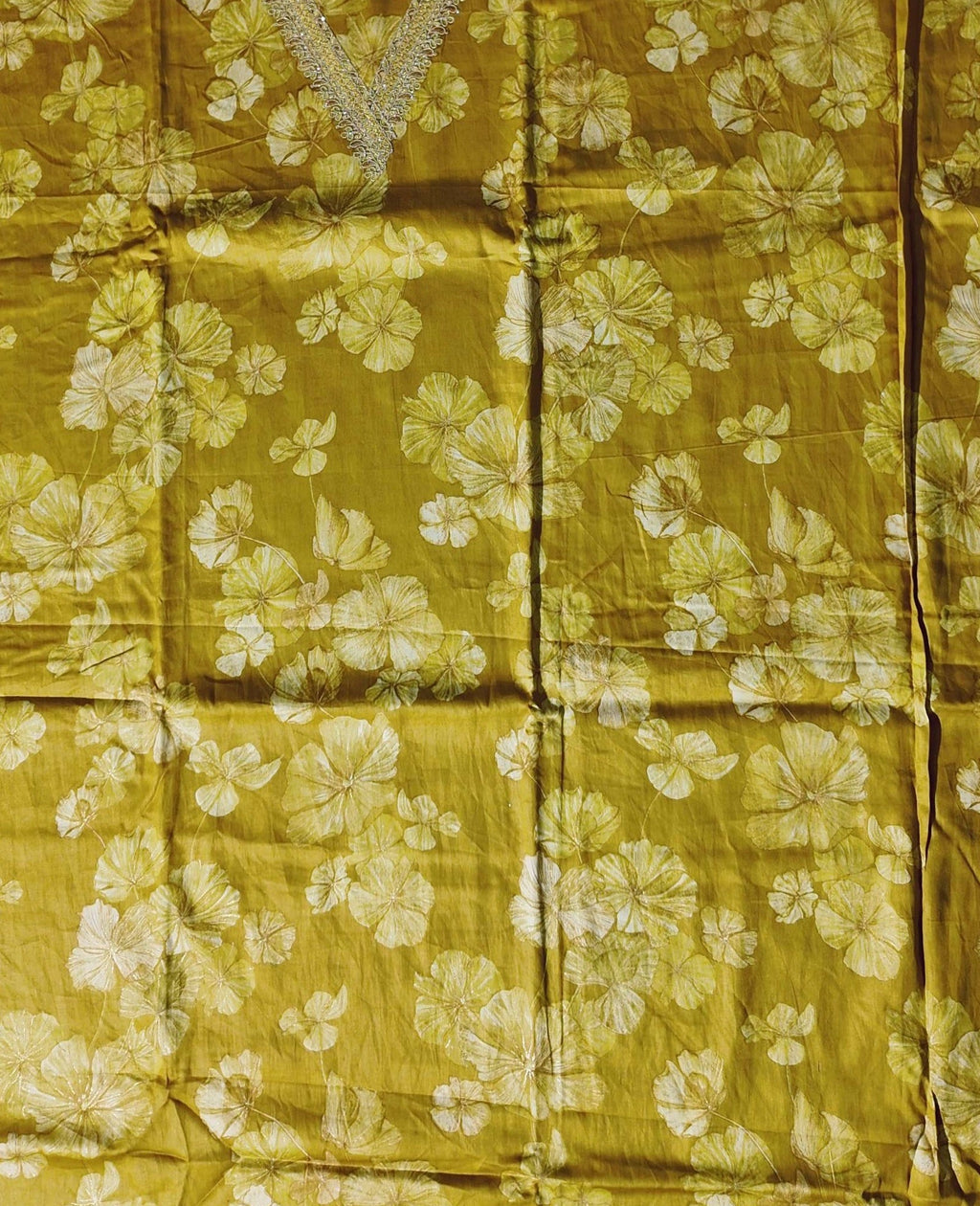 Golden Bloom Unstitched Suit  Radiant Floral Elegance