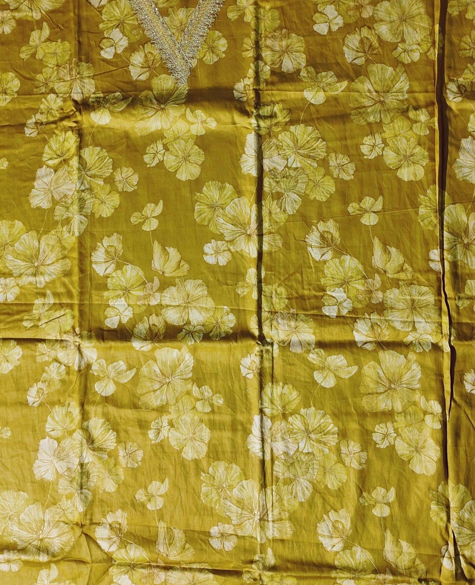 Golden Bloom Unstitched Suit  Radiant Floral Elegance