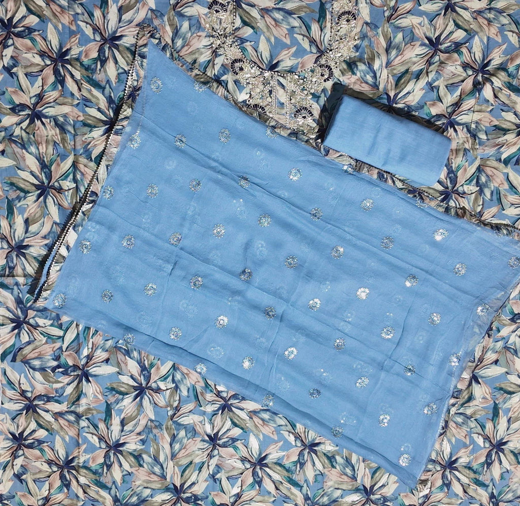 Floral Reverie: Artisanal Unstitched Suit with Intricate Embroidery