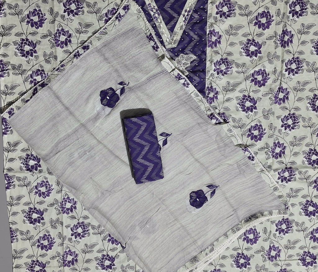 Chic Violet Waves: Unstitched Comfort Suit Set