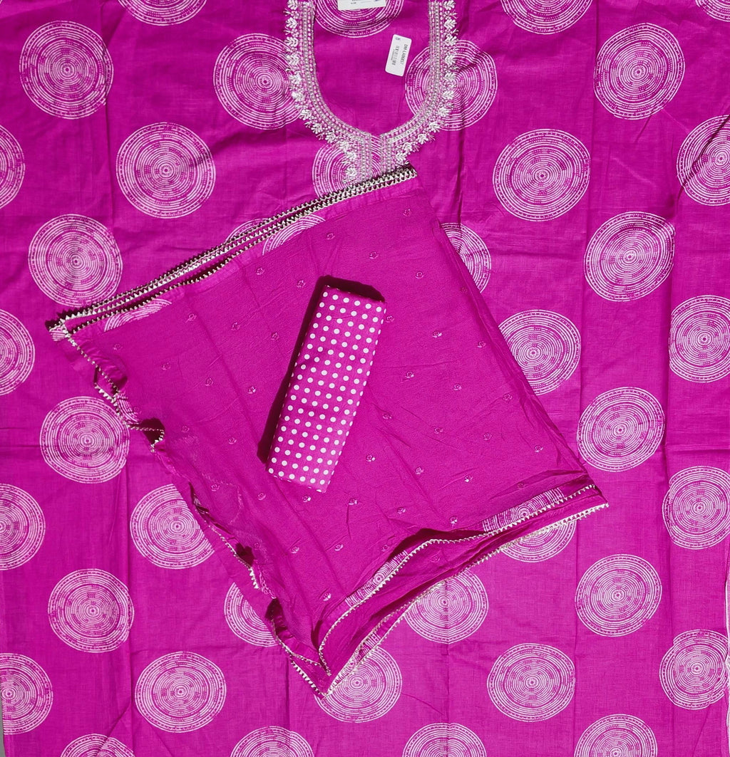 Radiant Fuchsia Unstitched Suit with Intricate Embroidery