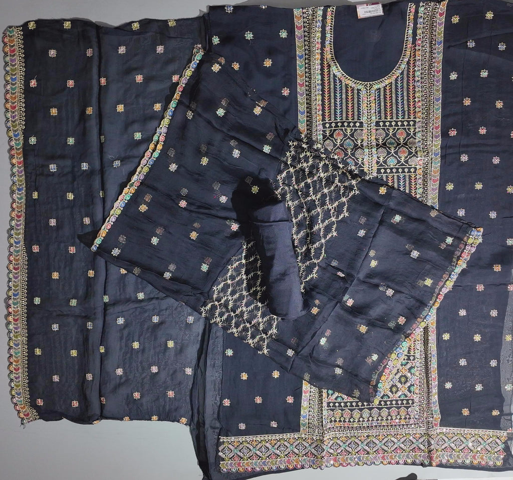 Vivid Midnight Garden Unstitched Suit - Artisanal Elegance