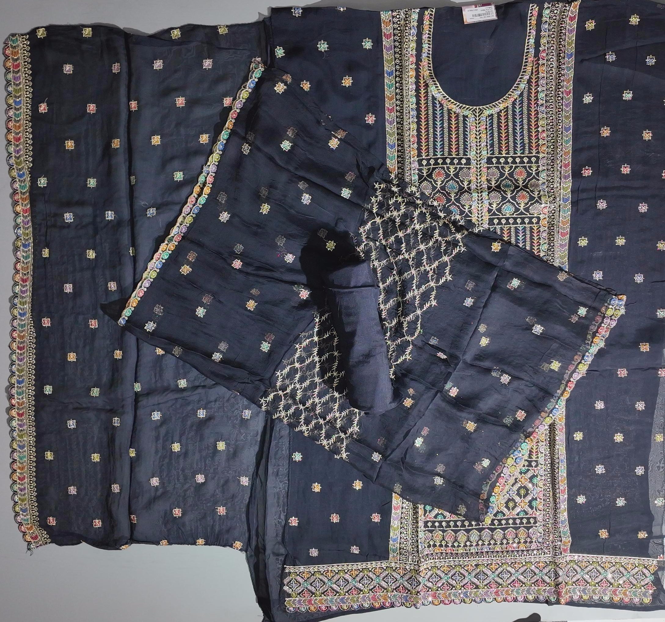 Vivid Midnight Garden Unstitched Suit - Artisanal Elegance",