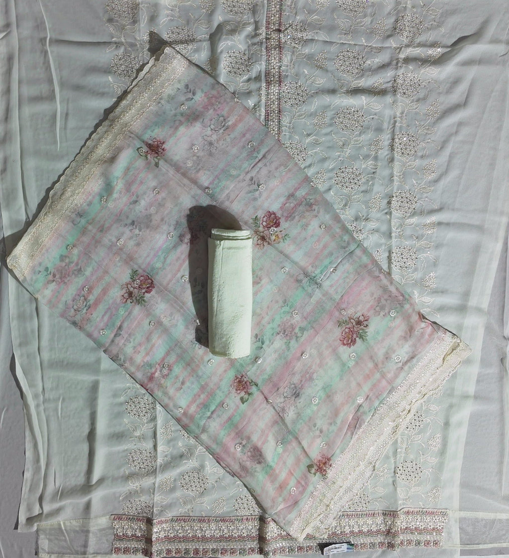 Blossoming Ivory Charm: Unstitched Suit for Every Occasion",