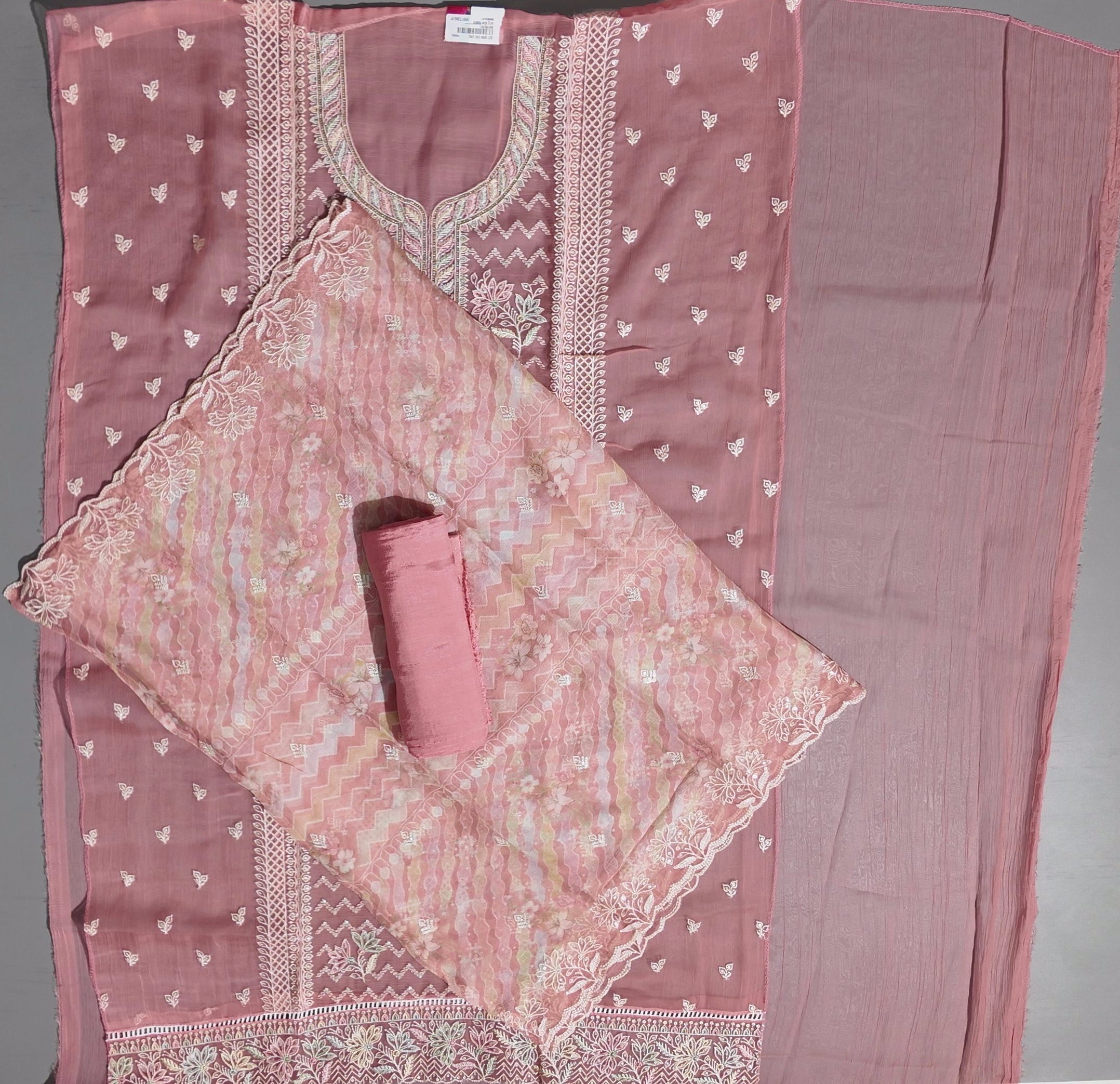 Charming Rose-Hued Embroidered Unstitched Suit",