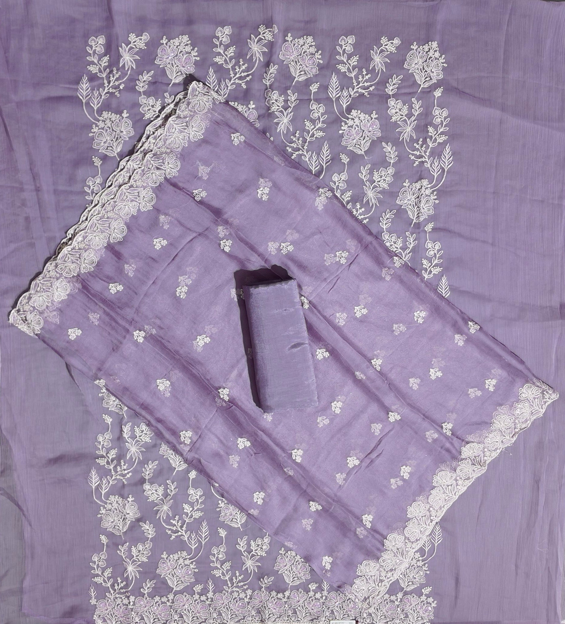 Lilac Dreams: Intricately Embroidered Unstitched Suit Fabric