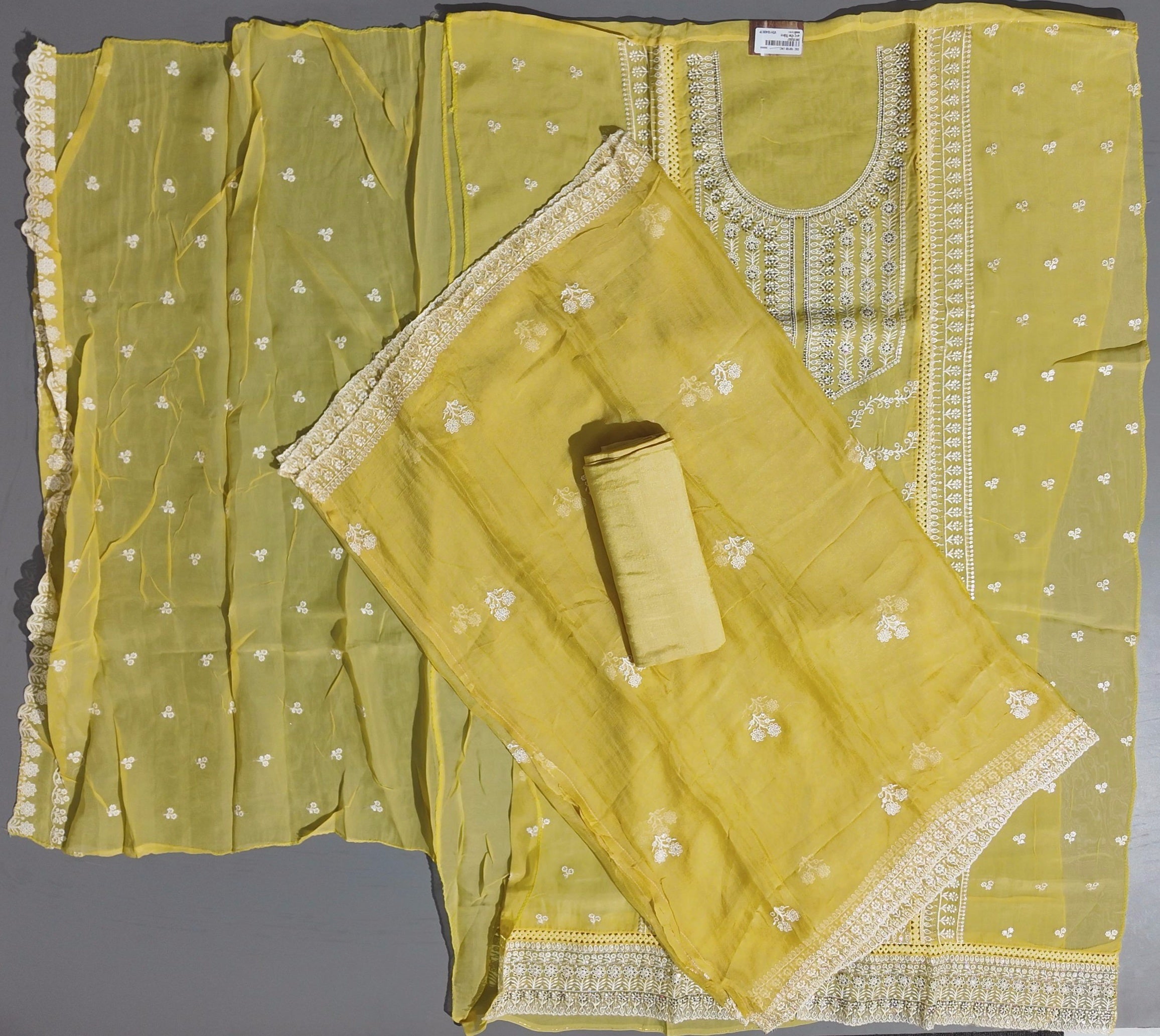 Sunlit Blossom: Artisanal Embroidered Unstitched Suit",