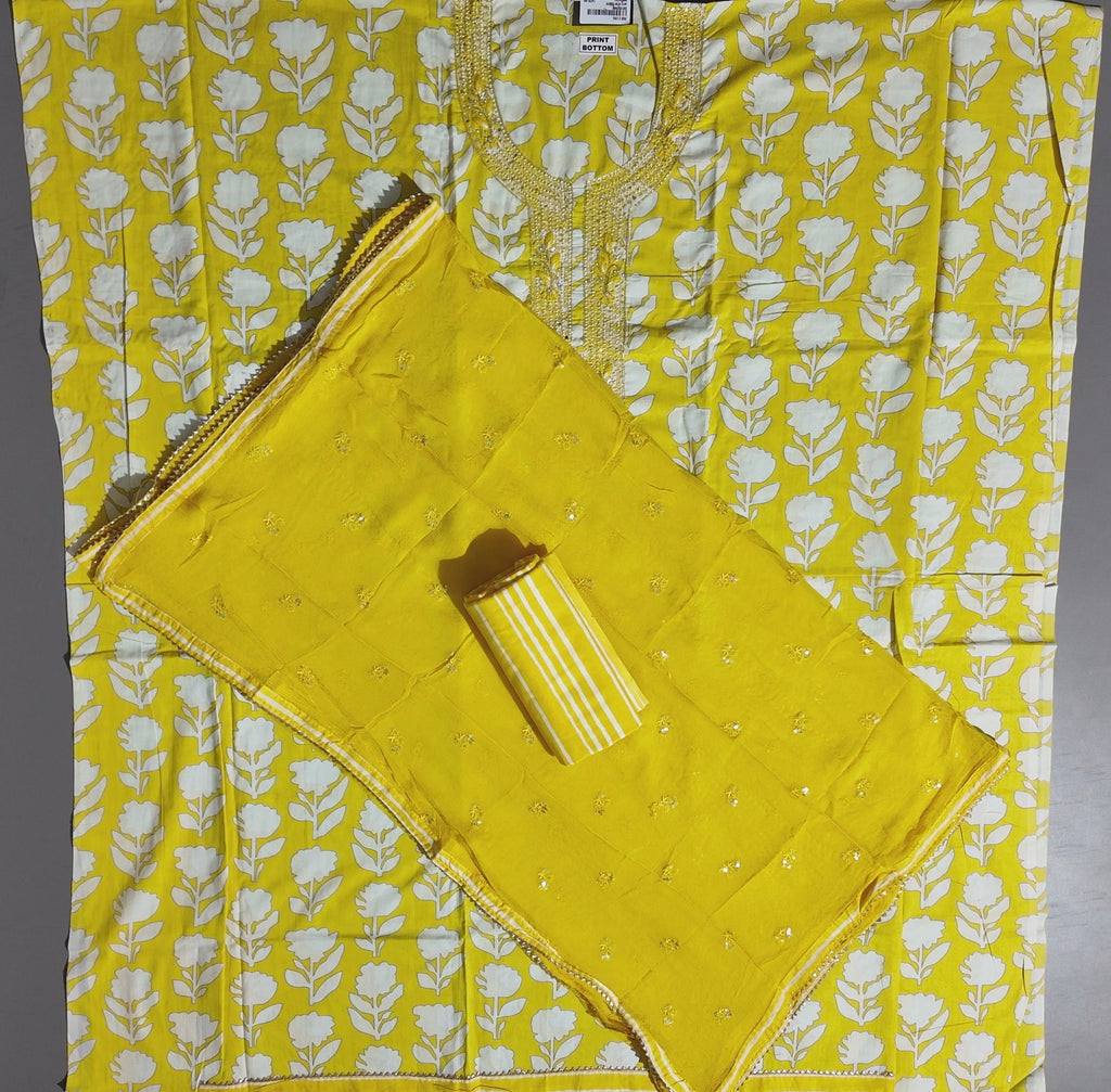 Lemon Blossom Unstitched Suit: Vibrant Floral Delight