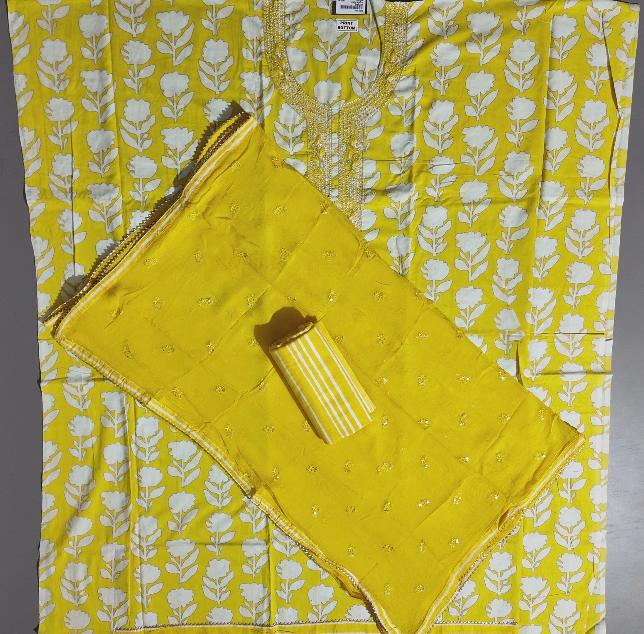 Lemon Blossom Unstitched Suit: Vibrant Floral Delight