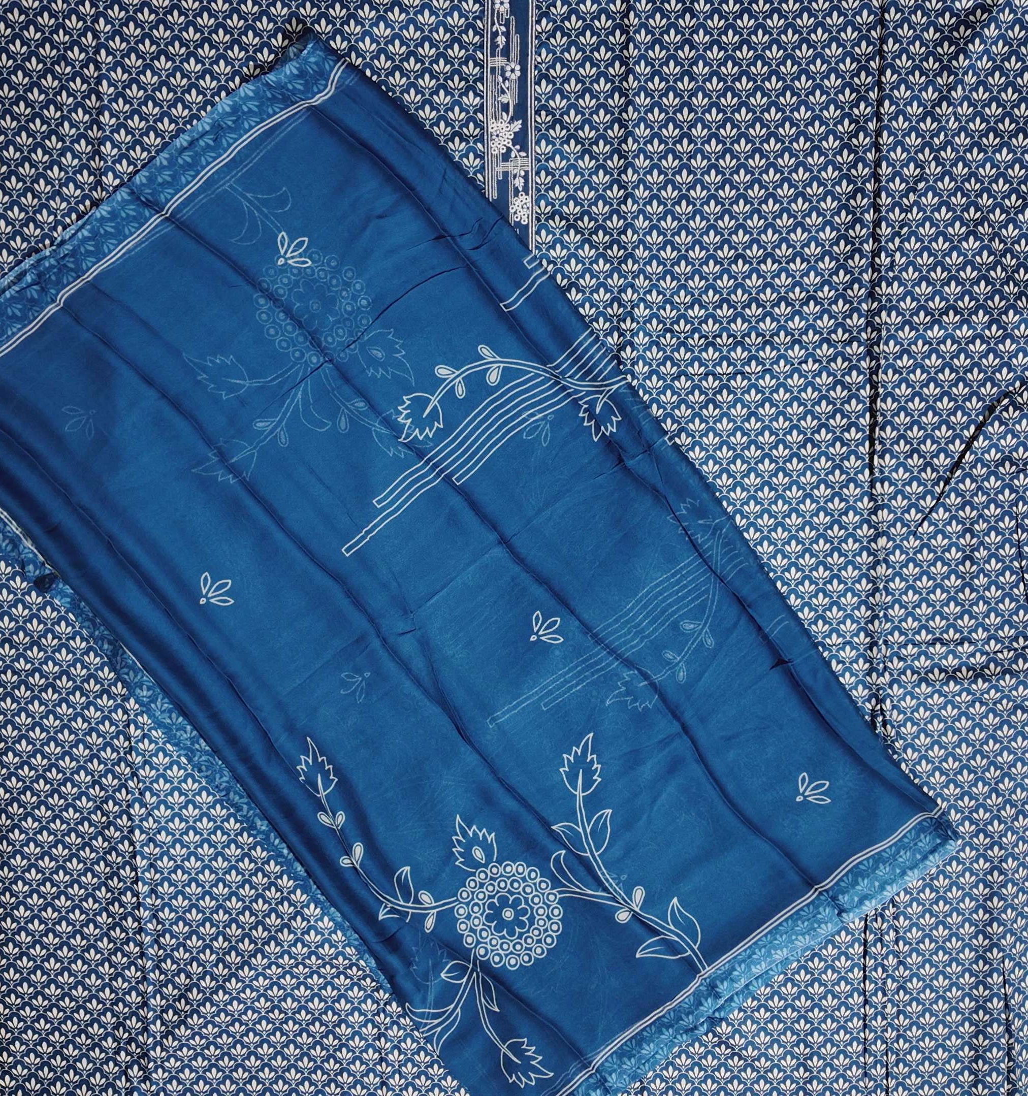 Midnight Indigo Floral Unstitched Suit Set",