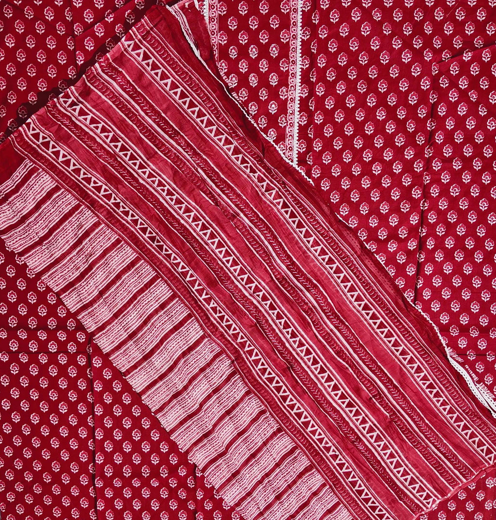 Crimson Blossom Unstitched Suit with Intricate Craftsmanship