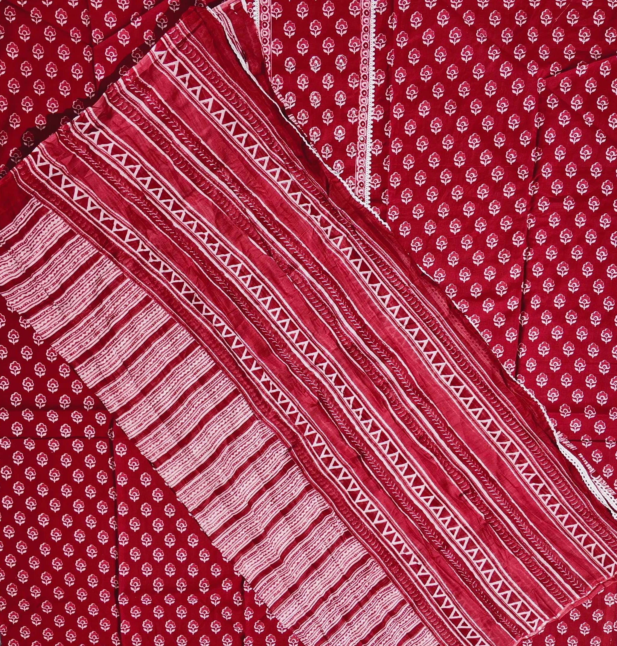 Crimson Blossom Unstitched Suit with Intricate Craftsmanship