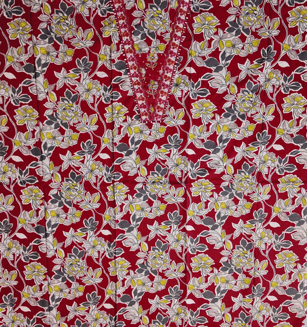 Vibrant Floral Bliss: Comfort Unstitched Suit Set