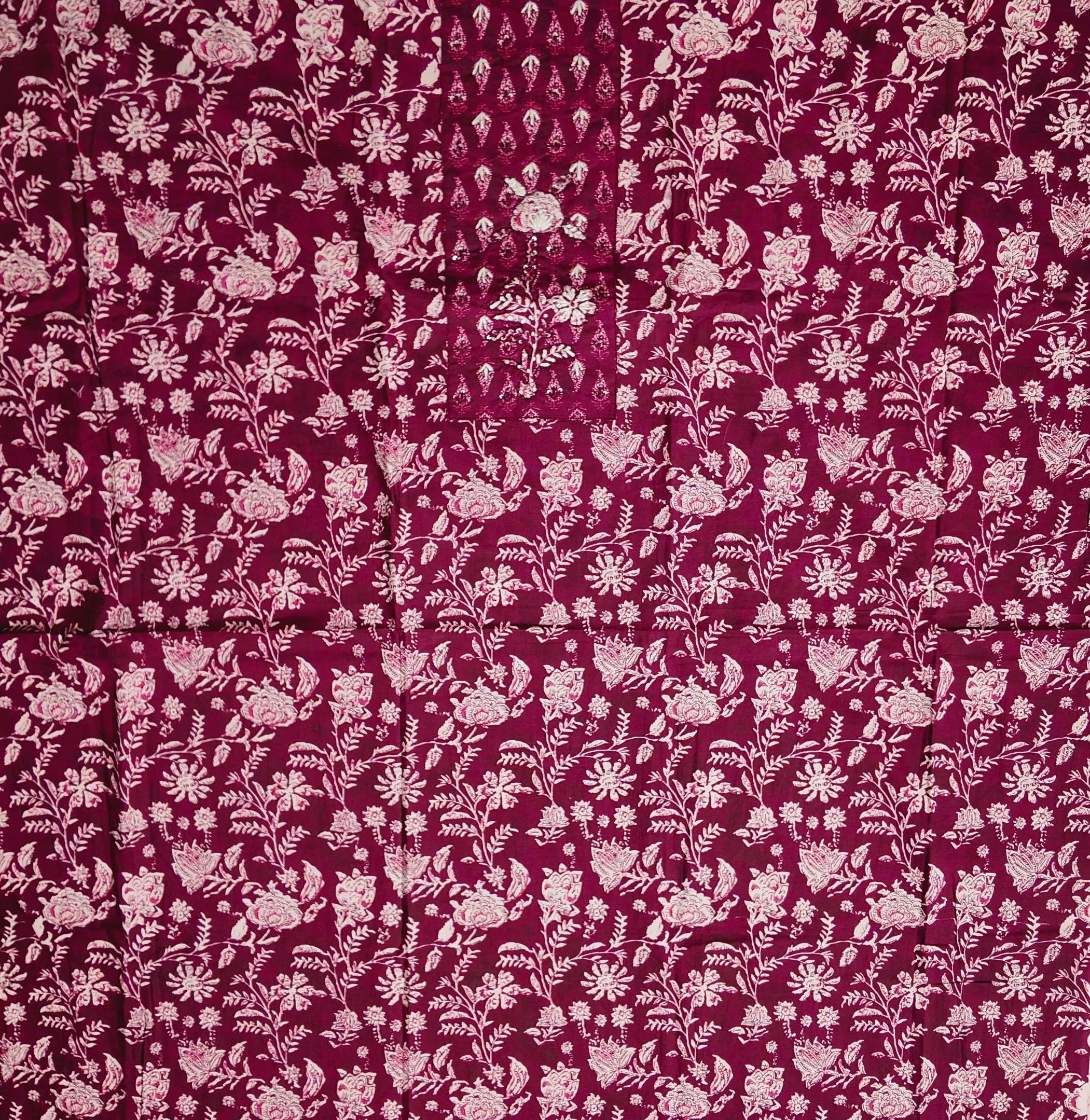 Majestic Magenta Unstitched Suit: Timeless Floral Glamour",