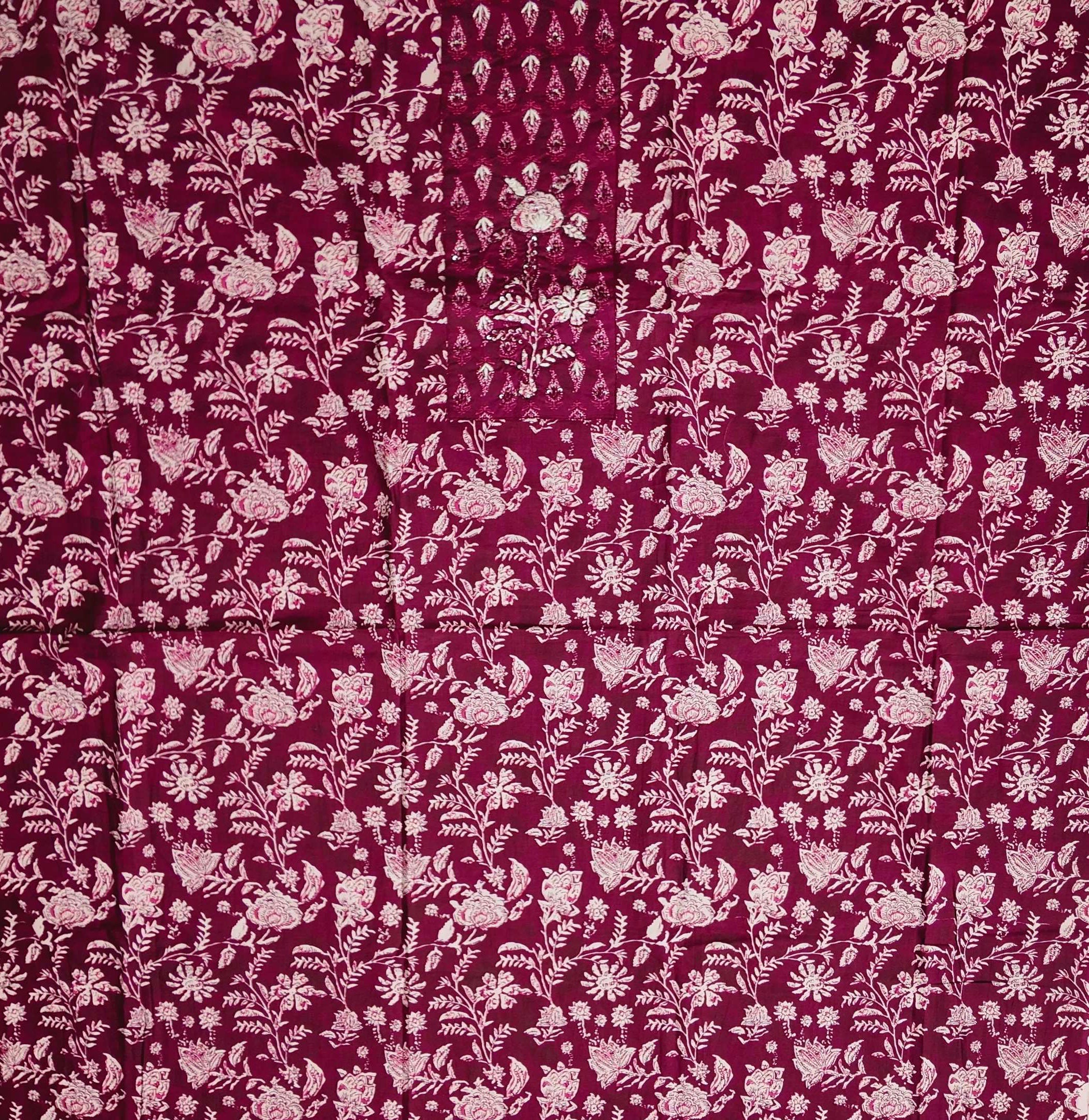 Rich Maroon Flora Tapestry Unstitched Suit Set